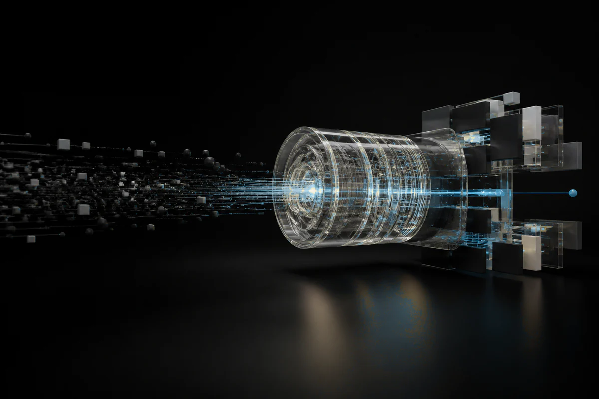 Scattered data signals pass through a computational focus engine into a coherent architecture.